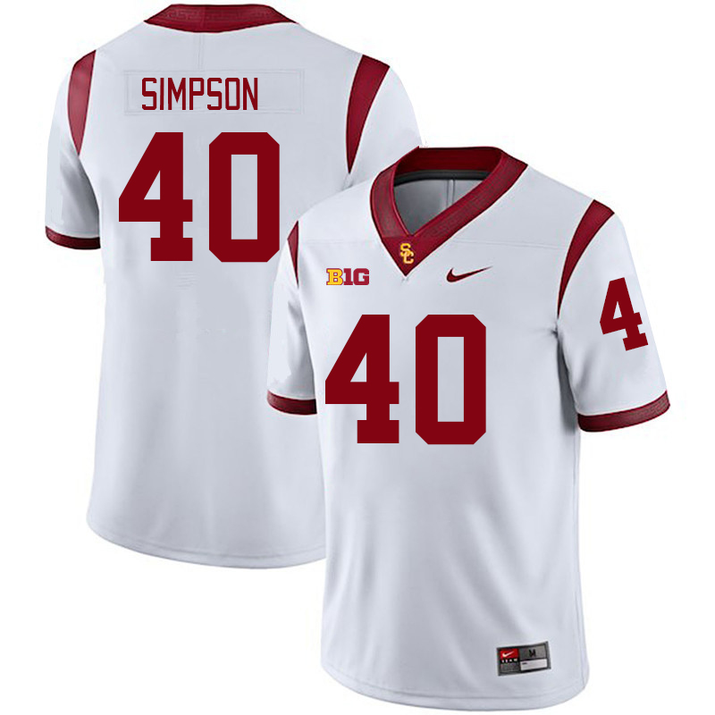 USC Trojans #40 L Simpson Big 10 Conference College Football Jerseys Stitched Sale-White